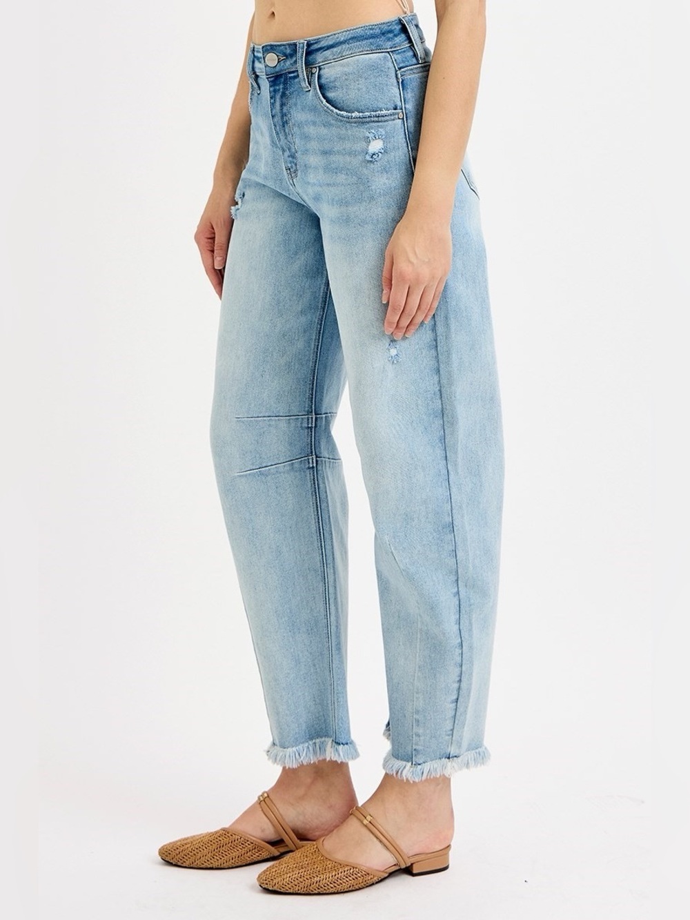 PGC21183 LIGHT Risen Slouchy Crop Barrel Jeans - Picture 2 of 4